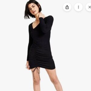 LNA Black Ruched Mini Dress with Drawstring